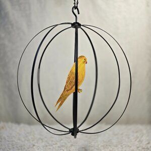 Vintage IKEA Whimsical Metal Hanging Birdcage with Hand Painted Bird